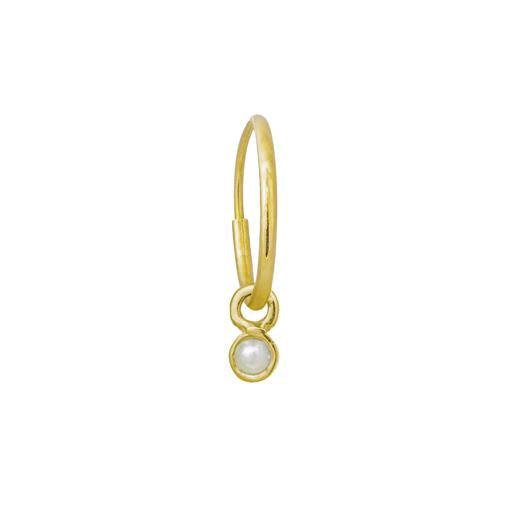 Gold 2.25 MM Round Pearl Bezel Drop • Endless Hoop Charm Earring-Brevard