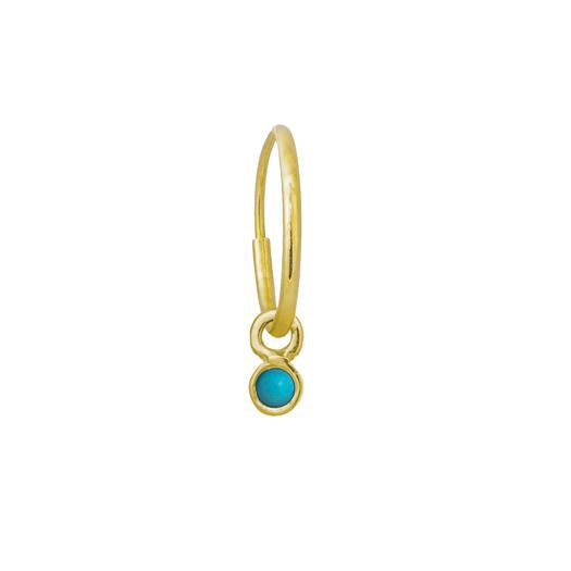 Gold 2.25 MM Turquoise Round Bezel Drop • Endless Hoop Charm Earring-Brevard