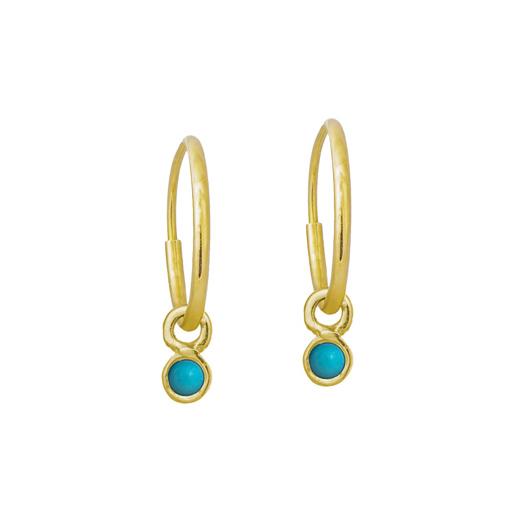 Gold 2.25 MM Turquoise Round Bezel Drop • Endless Hoop Charm Earring-Brevard