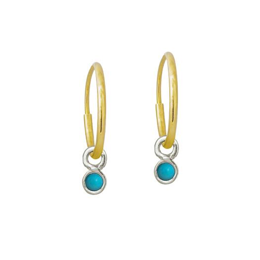 2.25 MM Turquoise Round Bezel Drop • Endless Hoop Charm Earring-Brevard