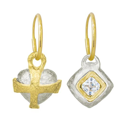 Two-Tone Temple Heart + Tiny Diamond Roma Mismatch Earring Pair-Brevard