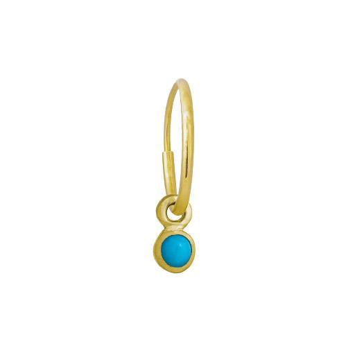 Gold 3 MM Turquoise Round Bezel Drop • Endless Hoop Charm Earring-Brevard