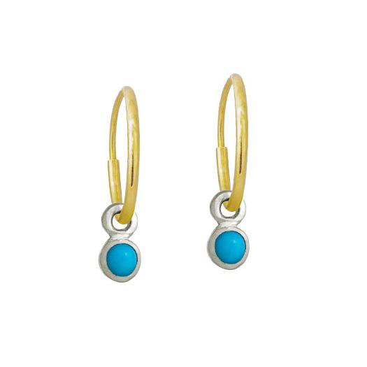 3 MM Turquoise Round Bezel Drop • Endless Hoop Charm Earring-Brevard