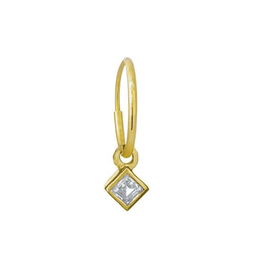 Gold 3 MM Diamond Bezel Drop • Endless Hoop Charm Earring-Brevard