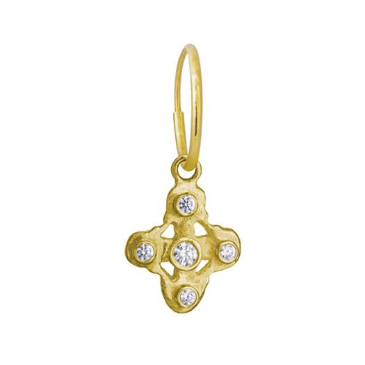 Gold 5 Stone Tiny Signature Cross • Endless Hoop Charm Earring-Brevard
