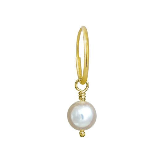 6 - 6.5 mm White Pearl Drop • Endless Hoop Charm Earring-Brevard