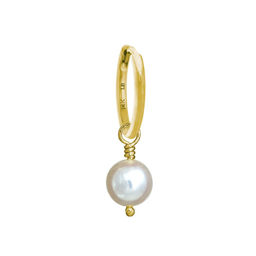 6 - 6.5 mm White Pearl Drop • Huggie Hoop Charm Earring