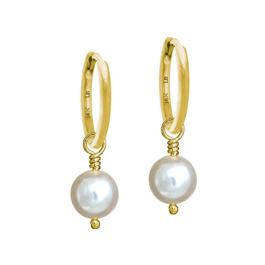 6 - 6.5 mm White Pearl Drop • Huggie Hoop Charm Earring