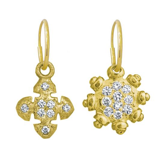 Gold Pavé Sun + 8-Stone Cruz • Mismatch Endless Hoop Charm Earring Pair-Brevard