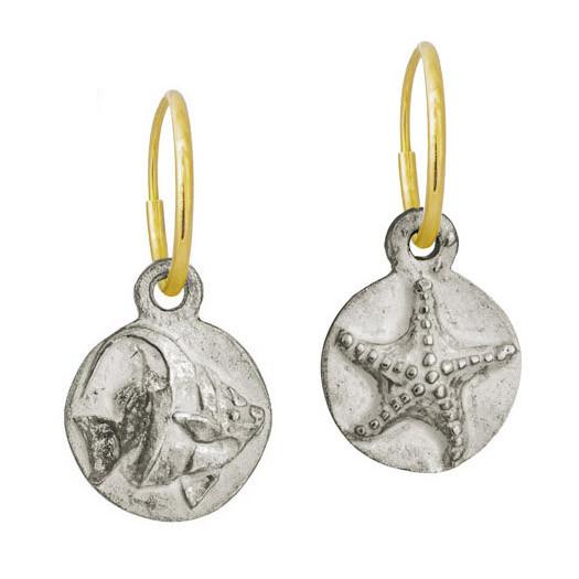 Anglefish with Starfish • Mismatch Endless Hoop Charm Earring Pair-Brevard