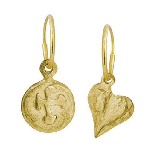 Gold Marina Cross + Apollo Heart • MISMATCH ENDLESS HOOP CHARM EARRING PAIR-Brevard