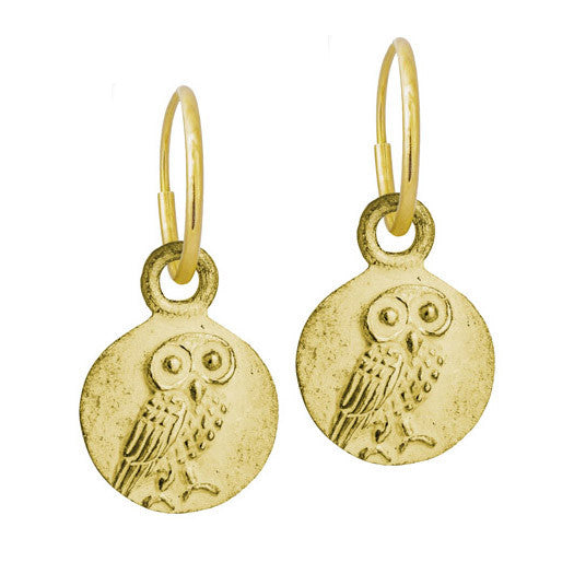 Gold Athena Owl • Endless Hoop Charm Earring-Brevard