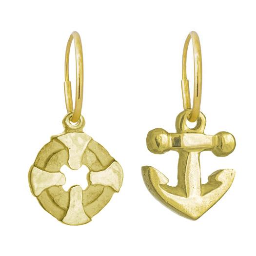 Gold Bismarkia & Anchor • Mismatch Endless Hoop Charm Earrings-Brevard