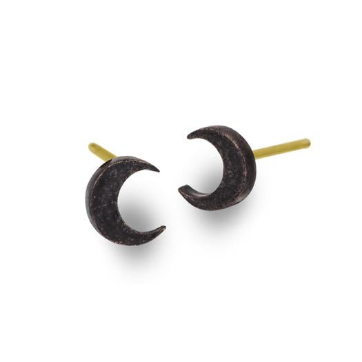 Oxidized Tiny Center Moon Stud Earring-Brevard