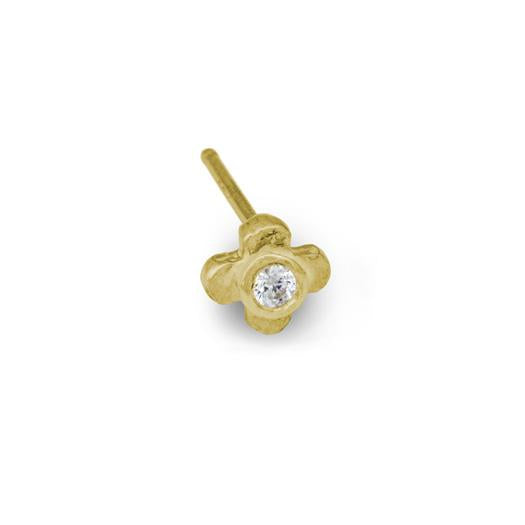 Gold Tiny Center Cross Stud Earring with Stone-Brevard