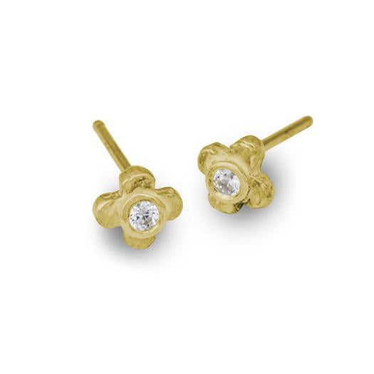 Gold Tiny Center Cross Stud Earring with Stone-Brevard