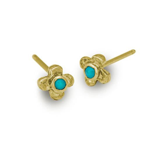 Gold Turquoise Tiny Center Cross Stud Earring-Brevard