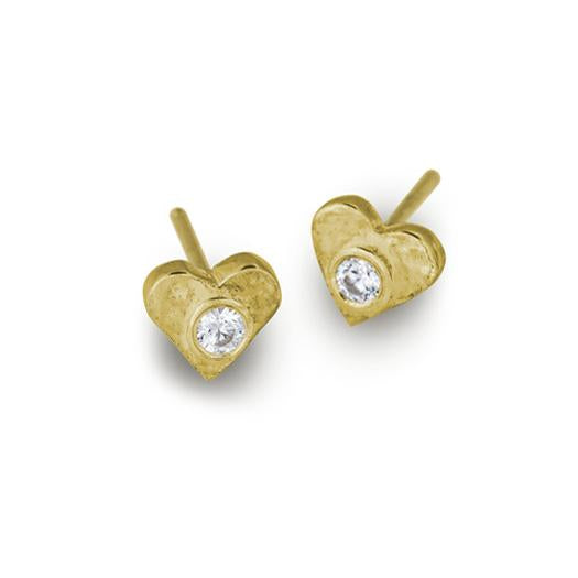 Gold Tiny Center Heart Stud Earring with Stone-Brevard