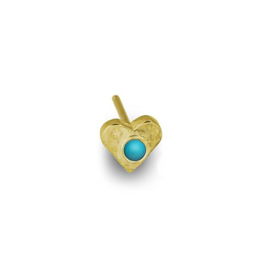 Gold Turquoise Tiny Center Heart Stud Earring-Brevard