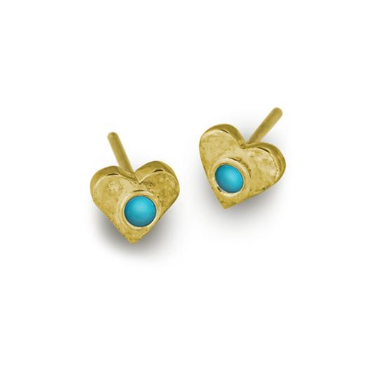 Gold Turquoise Tiny Center Heart Stud Earring-Brevard