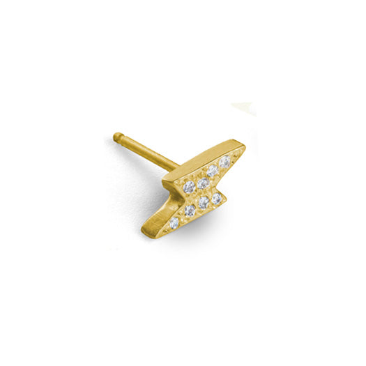 Gold Pavé Tiny Lighting Bolt Stud Earring-Brevard
