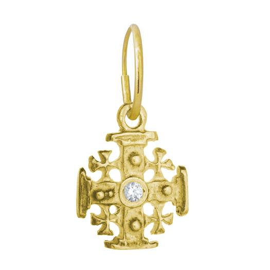 Gold Cinq Cross with Stone • Endless Hoop Charm Earring-Brevard