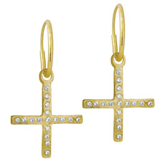 Gold Compass Cross with Stones • Endless Hoop Charm Earring-Brevard