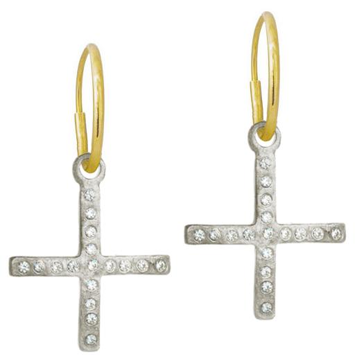 Compass Cross with Stones • Endless Hoop Charm Earring-Brevard