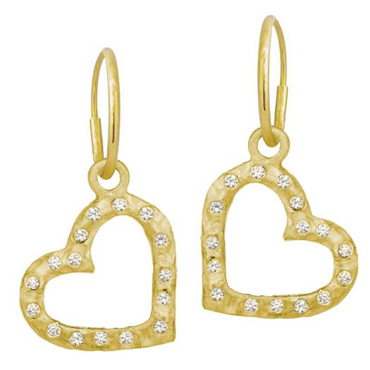 Gold Compass Heart with Stones • Endless Hoop Charm Earring-Brevard
