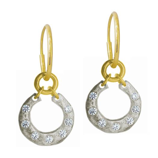 Two-Tone Crescent with Stones • Endless Hoop Charm Earring-Brevard