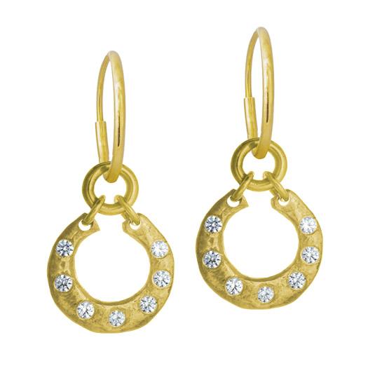 Gold Crescent with Stones • Endless Hoop Charm Earring-Brevard