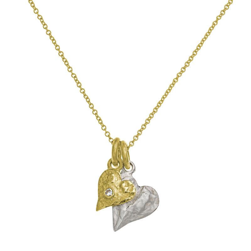 Two-Tone Apollo Heart Double Charm Necklace with Stone-Brevard