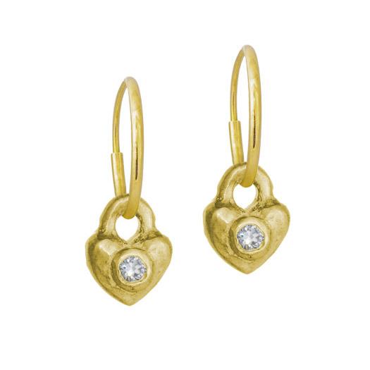 Gold Double Heart with Stone • Endless Hoop Charm Earring-Brevard