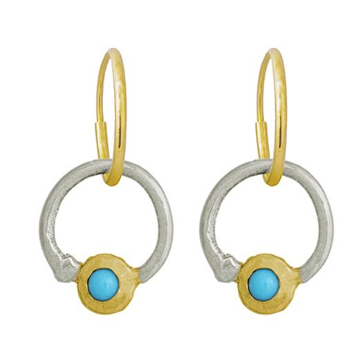 Two-Tone Turquoise Double Hoop • Endless Hoop Charm Earring-Brevard