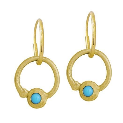 Turquoise Gold Double Hoop • Endless Hoop Charm Earring-Brevard