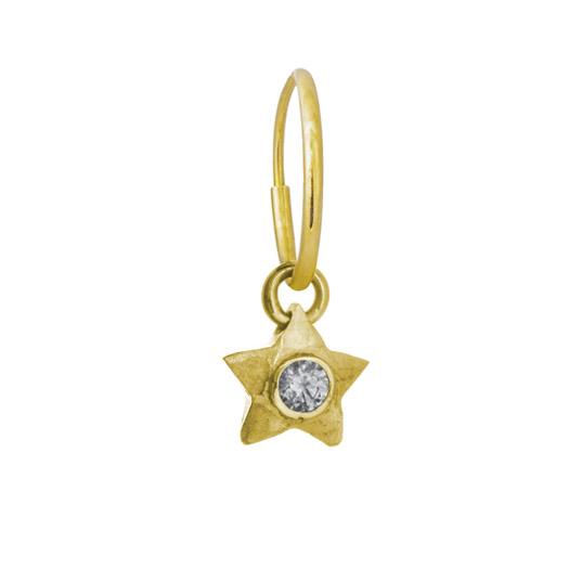 Gold Double Star with Stone • Endless Hoop Charm Earring-Brevard