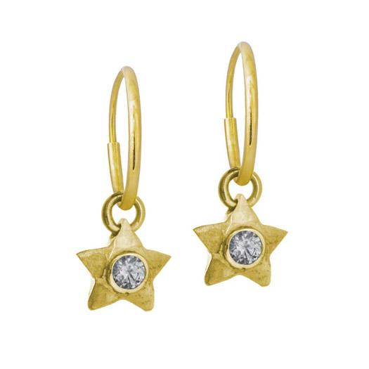 Gold Double Star with Stone • Endless Hoop Charm Earring-Brevard