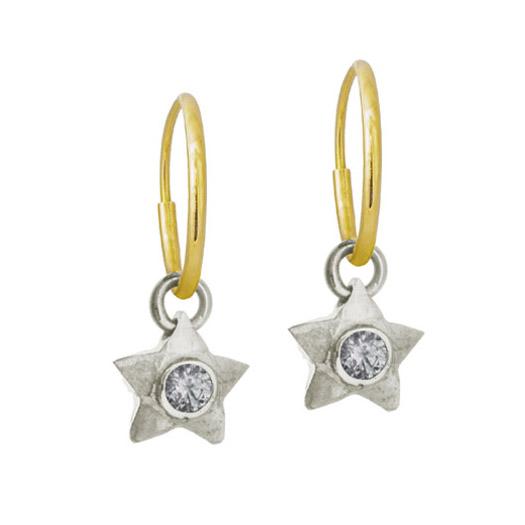 Double Star with Stone • Endless Hoop Charm Earring-Brevard