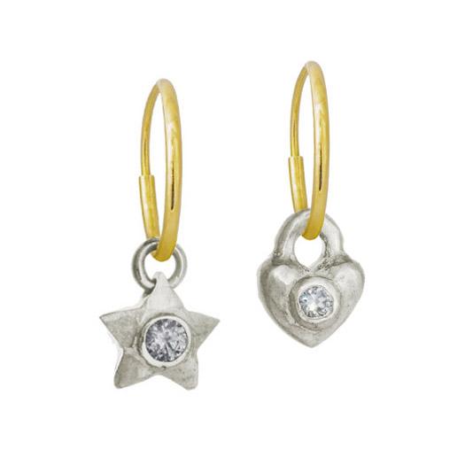 Double Star & Heart with Stones • Mismatch Endless Hoop Charm Earrings-Brevard