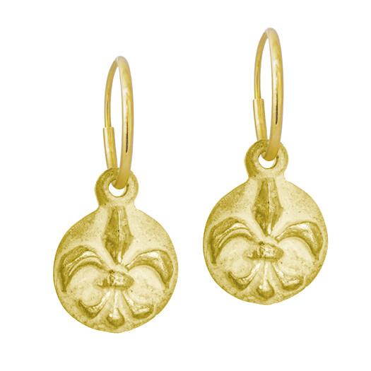 Gold Fleur De Lis Coin • Endless Hoop Charm Earring-Brevard