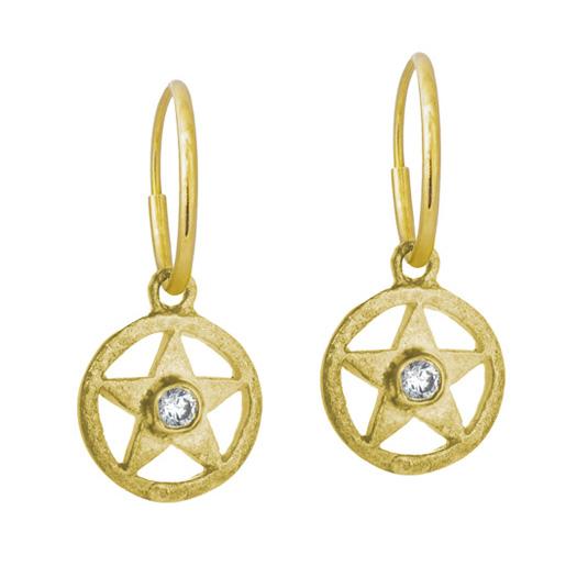 Gold Hammered Star with Stone • Endless Hoop Charm Earring-Brevard