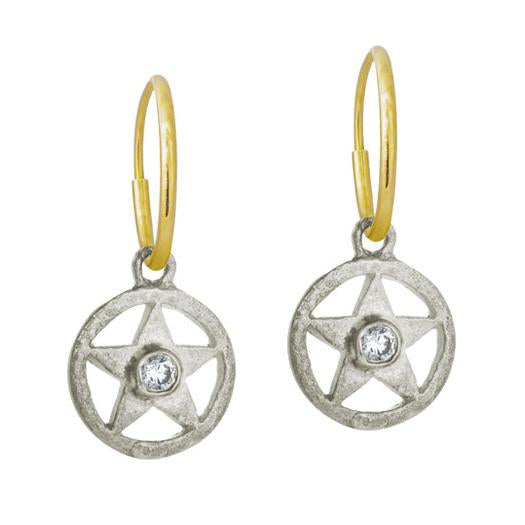 Hammered Star with Stone • Endless Hoop Charm Earring-Brevard