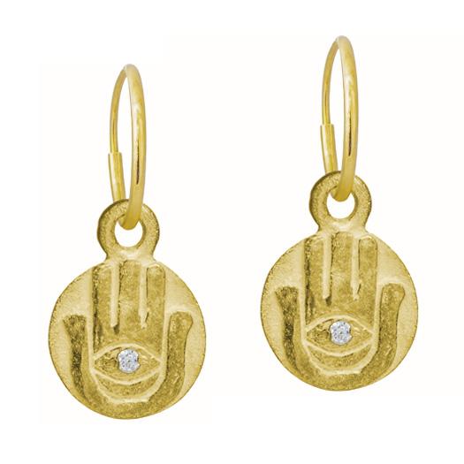 Gold Hamsa Coin with Stone • Endless Hoop Charm Earring-Brevard