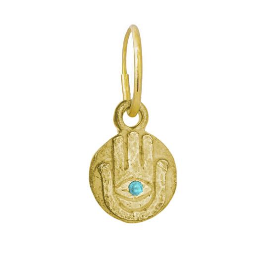 Gold Hamsa Coin with Turquoise • Endless Hoop Charm Earring-Brevard