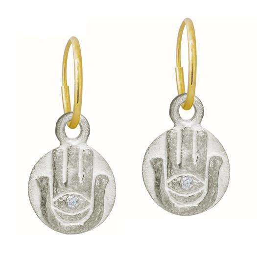 Hamsa Coin with Stone • Endless Hoop Charm Earring-Brevard