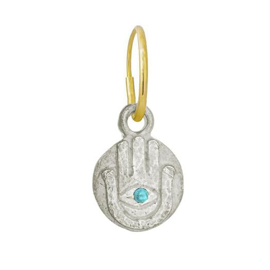 Hamsa Coin with Turquoise • Endless Hoop Charm Earring-Brevard