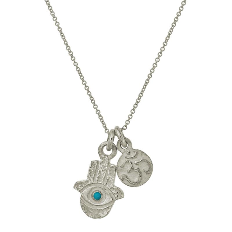 Hamsa + Ohm Double Charm Necklace with Turquoise-Brevard