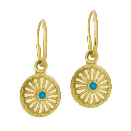 Gold Helios with Turquoise • Endless Hoop Charm Earring-Brevard