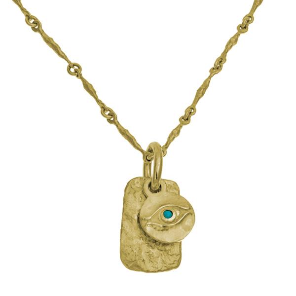 Gold Horus Layered Tablet Necklace with Turquoise-Brevard