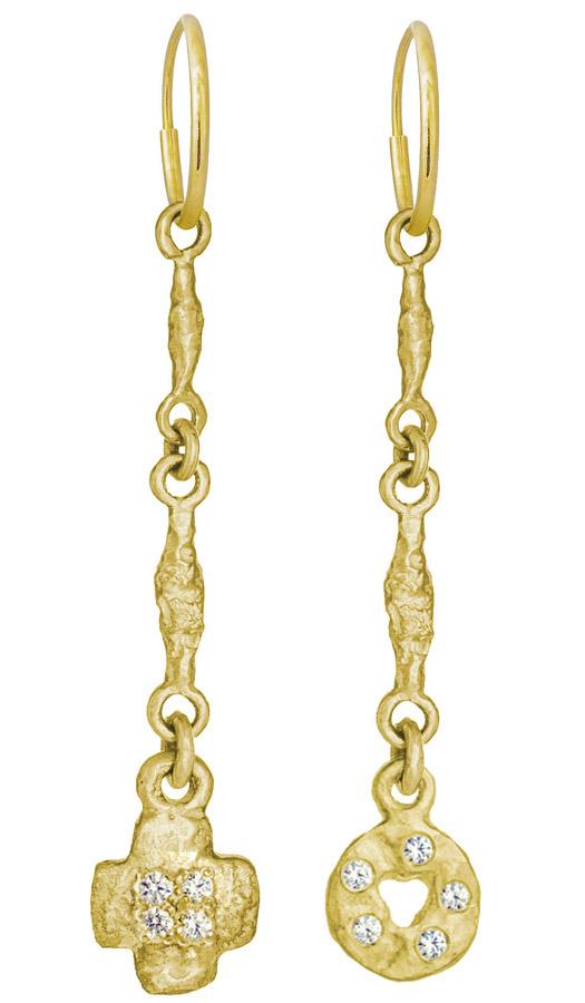 Gold Linked Old Money + Old Money Cruz with Stones • MISMATCH ENDLESS HOOP CHARM EARRING PAIR-Brevard